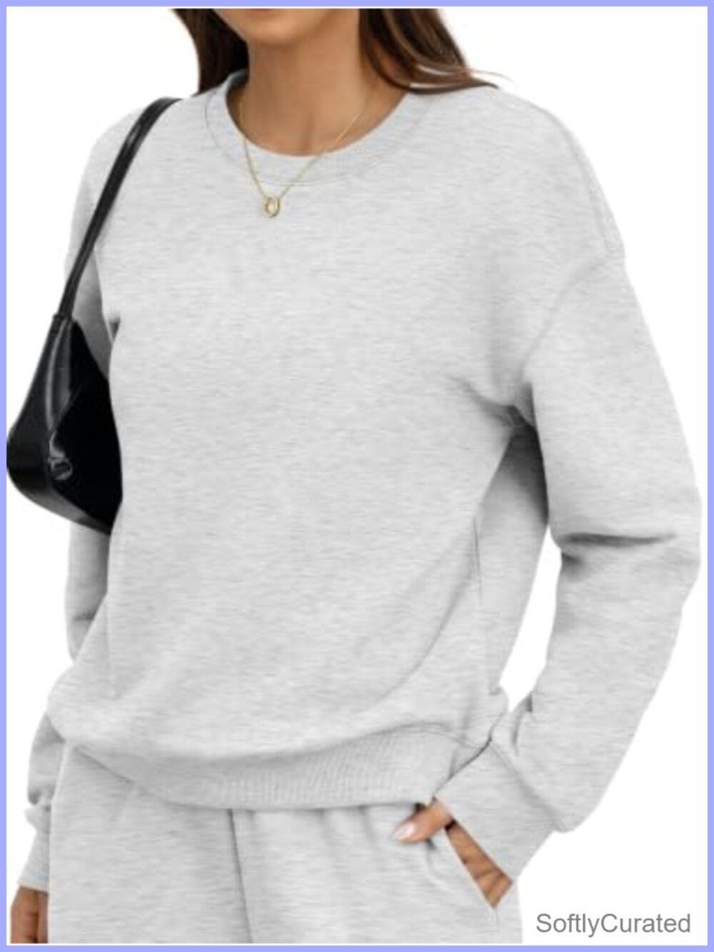 Fleece Crewneck Sweatshirt Long Sleeve Pullover Loose Fit Cotton Blend